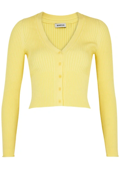 Jonathan Simkhai Ailany Ribbed-knit Cardigan In Yellow