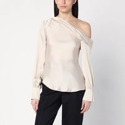 Jonathan Simkhai Alice Blouse In Champagne Coloured Shiny Satin