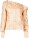Simkhai Alice Moire Abstract-print Blouse In Orange