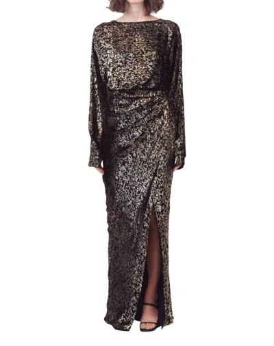 SIMKHAI ANGELIQUE JACQUARD COLUMN GOWN IN BLACK METALLIC