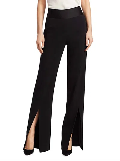 JONATHAN SIMKHAI ARIAH CREPE SATIN FRONT SLIT PANT IN BLACK
