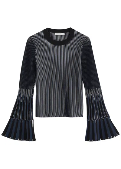 Jonathan Simkhai Aris Striped-intarsia Knitted Top In Navy