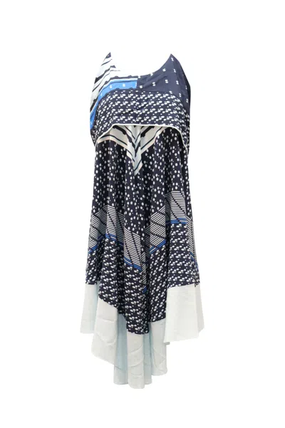 Jonathan Simkhai Asymmetric Printed Dress In Blue Silk