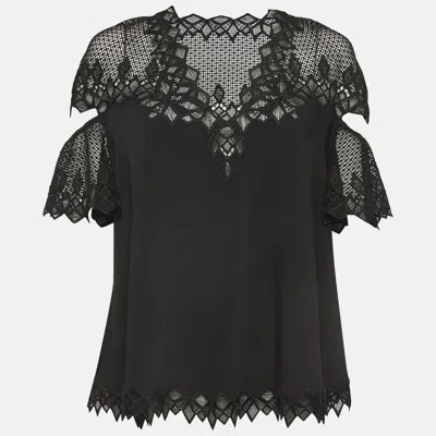 Pre-owned Jonathan Simkhai Black Lace Trim Crepe Cut-out Sleeve Detail Blouse S