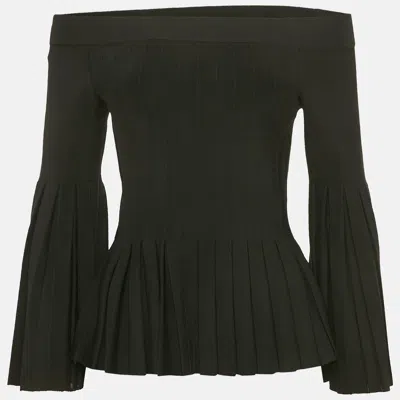 Pre-owned Jonathan Simkhai Black Stretch Knit Flared Off-shoulder Top Xs