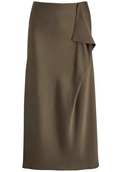 Simkhai Jonathan  Blane Draped Satin Midi Skirt In Brown