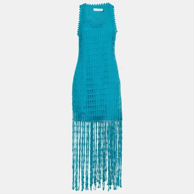 Pre-owned Jonathan Simkhai Blue Crochet Knit Janette Fringed Dress S