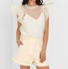 Jonathan Simkhai Corina Organza Ruffle Sleeve Crew Neck Top In Multi