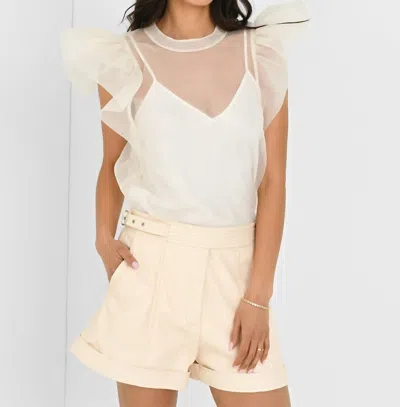 Jonathan Simkhai Corina Organza Ruffle Sleeve Crew Neck Top In Multi