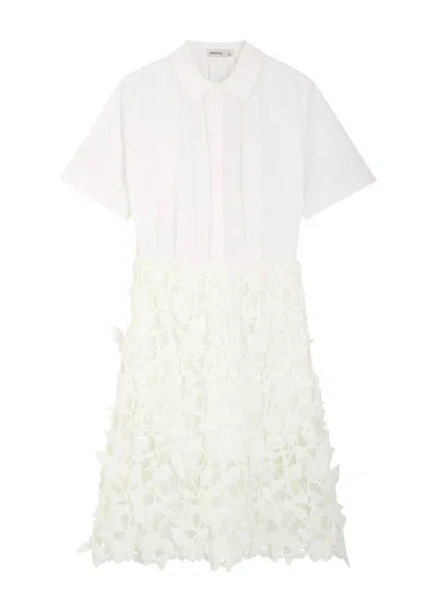 Jonathan Simkhai Cotton And Guipure Lace Shirt Dress In Black And White