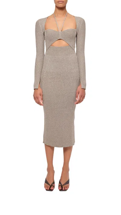 Jonathan Simkhai Danika Sweetheart Dress In Nougat Multi In Grey