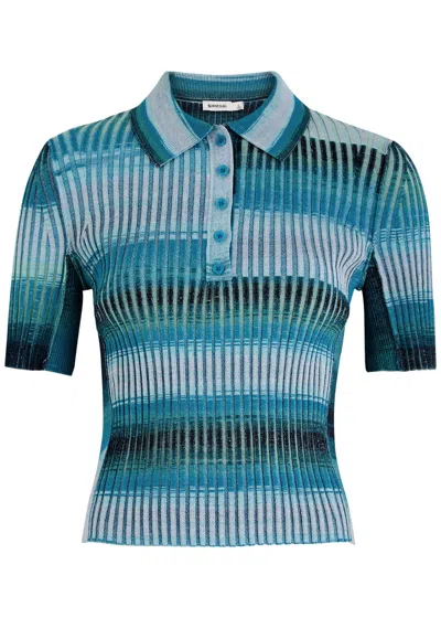Jonathan Simkhai Devina Striped Knitted Polo Top In Blue