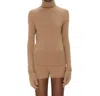 JONATHAN SIMKHAI DITA CASHMERE TURTLENECK SWEATER W/ GLOVES IN CAMEL MELANGE