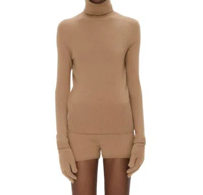 Jonathan Simkhai Dita Cashmere Turtleneck Sweater W/ Gloves In Camel Melange In Brown