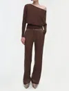 Jonathan Simkhai Draped Off Shoulder Sweater In Chocolate Brown