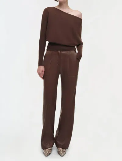 Jonathan Simkhai Draped Off Shoulder Sweater In Chocolate Brown