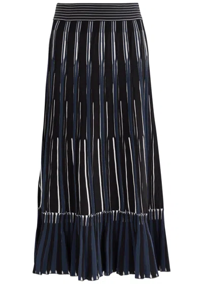 Jonathan Simkhai Emerie Striped-intarsia Knitted Midi Skirt In Navy