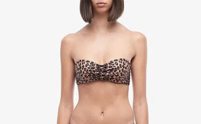 Simkhai Jonathan  Front Twist Bikini Top Women Large Leopard Print Stretch Jdm044 (brown,regular,l) In Animal Print