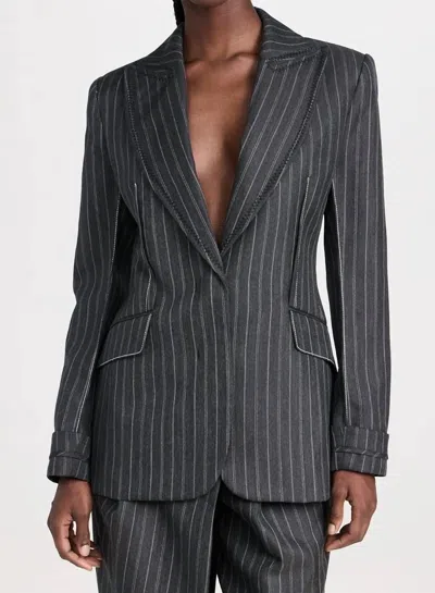 Jonathan Simkhai Gamela Single Breasted Blazer In Grey Pinstripe Multi