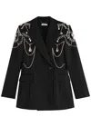 Jonathan Simkhai Getty Crystal-embellished Wool-blend Blazer In Black And Silver