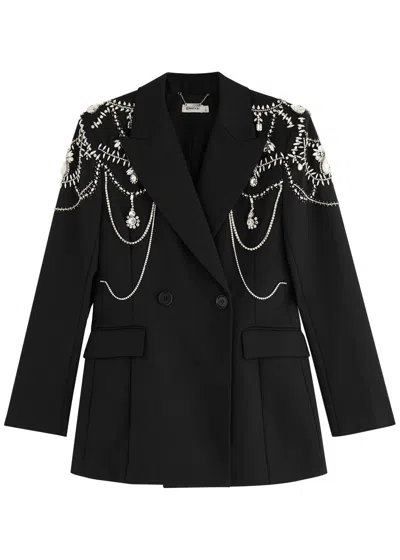 Jonathan Simkhai Getty Crystal-embellished Wool-blend Blazer In Black And Silver