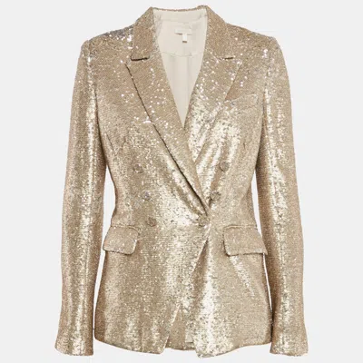 Pre-owned Jonathan Simkhai Gold Sequin Double Breasted Blazer S