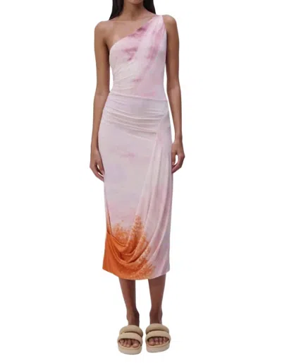 Jonathan Simkhai Havana Marble Printed Jersey Asymmetrical Midi Dress In Coral Marble Print In Pink