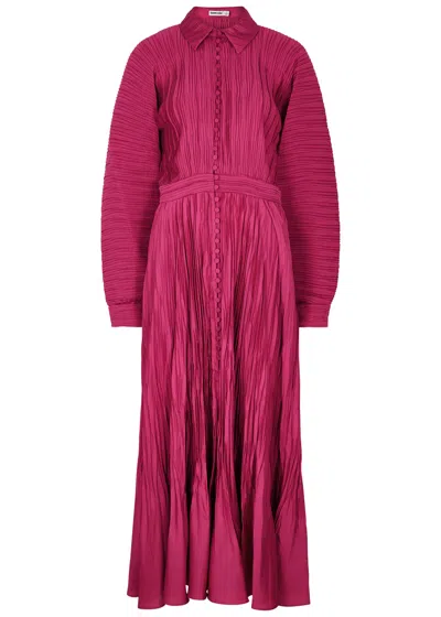 Jonathan Simkhai Indiana Pleated Satin Midi Dress In Pink