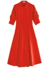 Simkhai Jazz Pleated Cotton-blend Poplin Midi Shirt Dress In Red