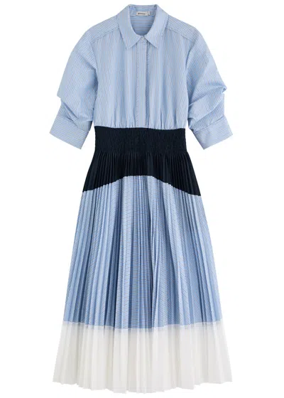 Jonathan Simkhai Jenella Striped Panelled Cotton-blend Midi Dress In Blue