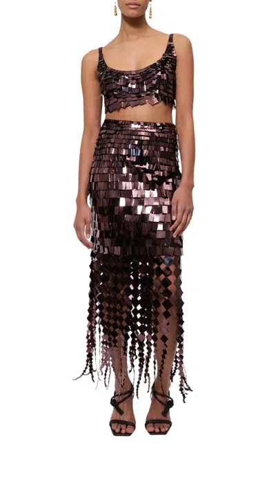 Jonathan Simkhai Lucee Sequin Skirt In Chocolate In Red