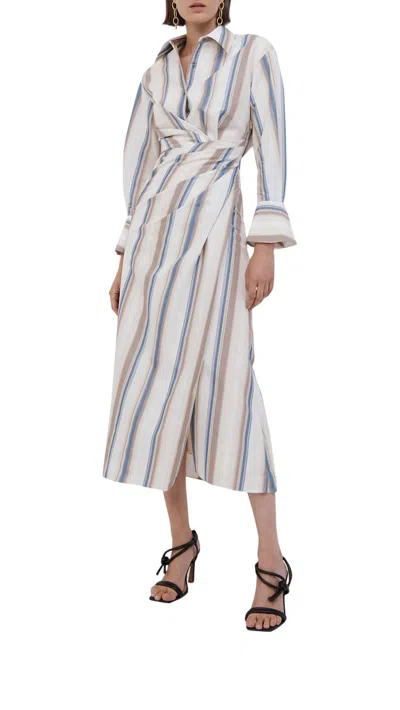 Jonathan Simkhai Marge Stripe Dress In Nougat Stripe In Grey