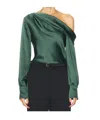 Simkhai Womens Park Slope Alice Asymmetric-neck Satin Top In Green