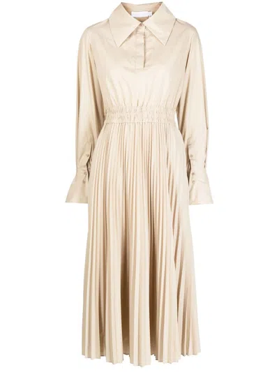 Jonathan Simkhai Elka Pleated Poplin Midi Dress In Beige