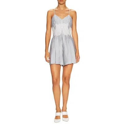 Jonathan Simkhai Pleated Lattice Linen Romper In Gray In Grey