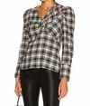 Simkhai Rory Plaid Poplin Cutout Draped Shirt In Black Plaid In Multi