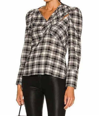 Jonathan Simkhai Rory Plaid Poplin Cutout Draped Shirt In Black Plaid In Multi