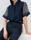 Simkhai Ryett Sheer Shortsleeve Crop Top In Midnight In Multi