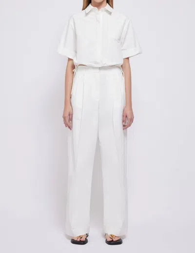 Jonathan Simkhai Ryett Short Sleeve Cropped Shirt In White