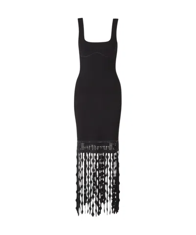 Simkhai Romelia Embellished Fringed Stretch-knit Midi Dress In Black