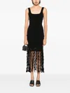 Jonathan Simkhai Signa Sleeveless Lattice Fringe Dress In Black In Black