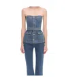 Simkhai Cyan Belted Denim Bustier Top In Blue