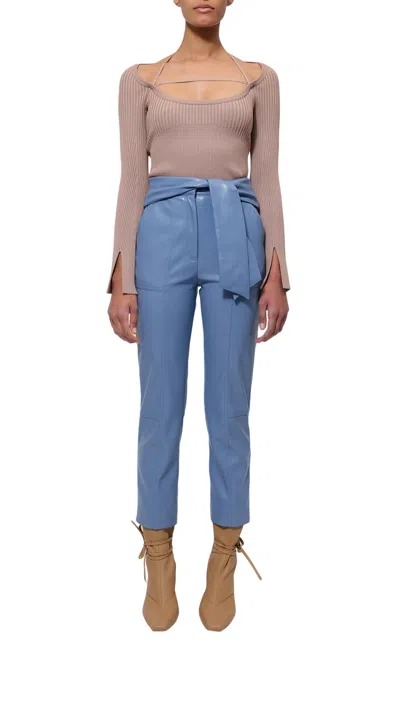 Jonathan Simkhai Tessa Leather Pant In Thistle In Blue