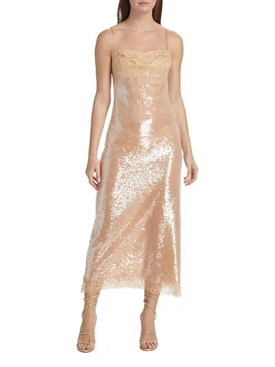 Jonathan Simkhai Valentina Lace Trim Sequin Midi Slip Dress In Ginger Root In Multi
