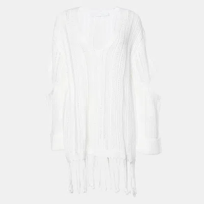 Pre-owned Jonathan Simkhai White Chunky Knit Rayna Cut-out Poncho M