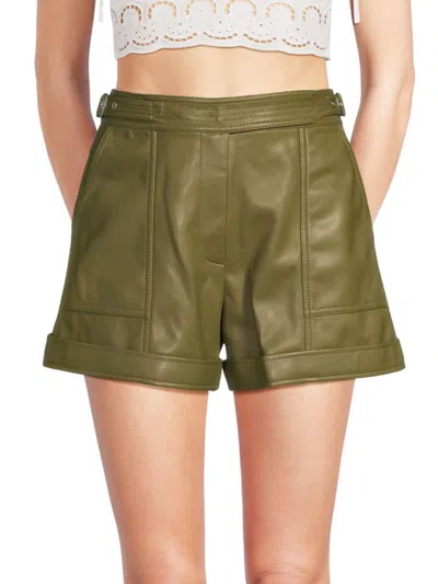 Jonathan Simkhai Chace Belted Faux Leather Shorts In Nori In Green