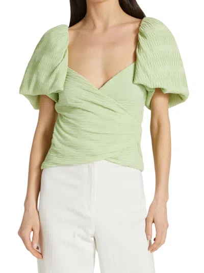 Jonathan Simkhai Simkhai Women's Plisse Knit Puff-sleeve Top In Pear