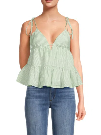 Jonathan Simkhai Women's Zoya Striped Linen Top In Spring Green