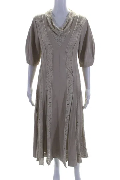 Jonathan Simkhai Womens Crochet Knit Vegan Leather Midi Dress Beige