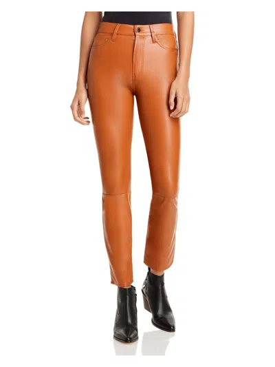 Jonathan Simkhai Womens Faux Leather High Rise Straight Leg Pants In Orange